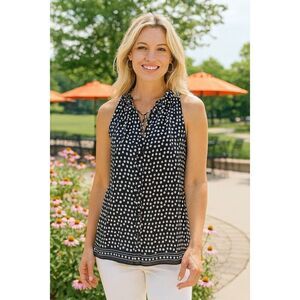 Max Edition Size M Sleeveless Top Blouse Shirt Chiffon Lined Black Dots